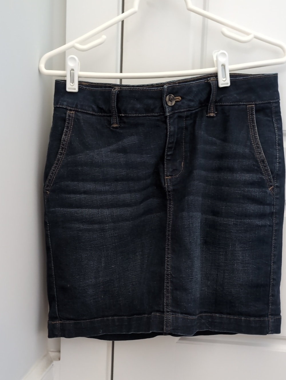 Sonoma Dark Blue Denim Mini Skort with Back Flap Pockets, Button Closure